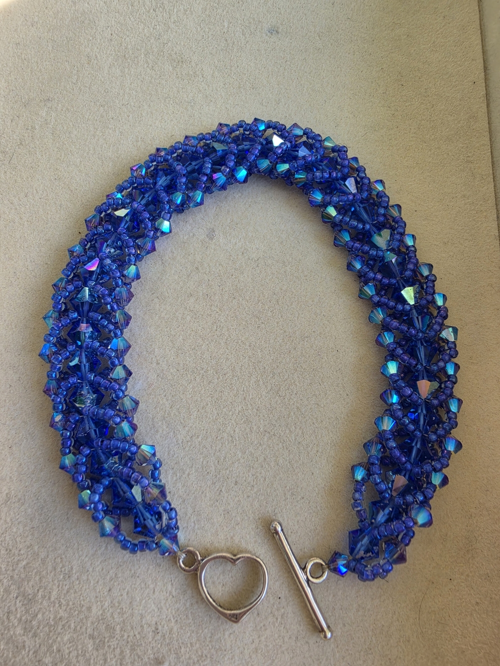 Blue Crystal Beads with Sterling Silver Heart Toggle